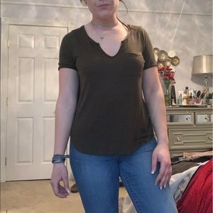 Charlotte Russe Army Green V-Neck Tee